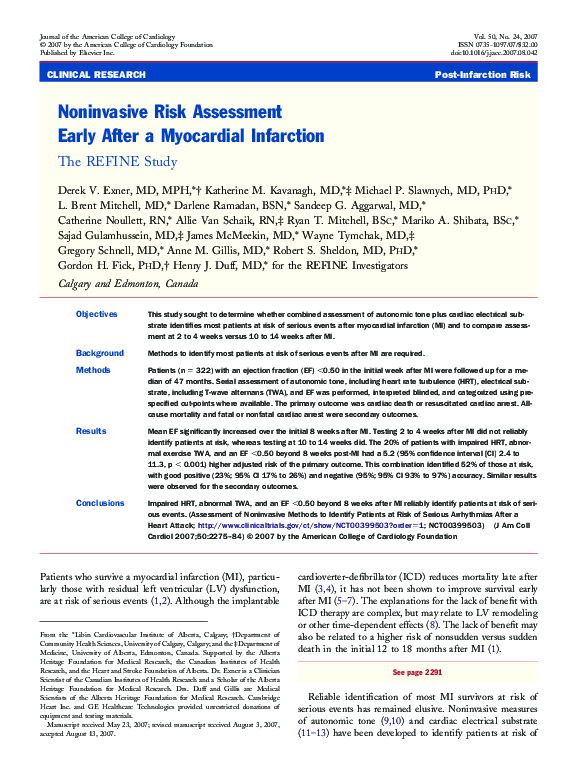 (PDF) Noninvasive Risk Assessment Early After a Myocardial Infarction