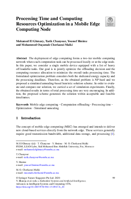 (PDF) Processing Time and Computing Resources Optimization in a Mobile ...