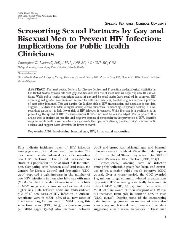 (PDF) Serosorting Sexual Partners by Gay and Bisexual Men to Prevent ...