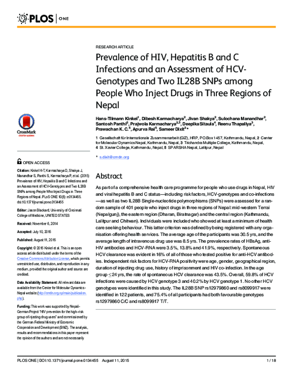 (PDF) Prevalence of HIV, Hepatitis B and C Infections and an Assessment ...