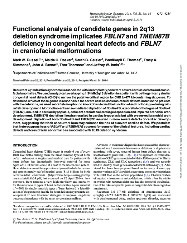 (PDF) Functional analysis of candidate genes in 2q13 deletion syndrome ...