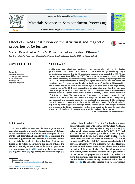 (PDF) Effect of Cu–Al substitution on the structural and magnetic ...