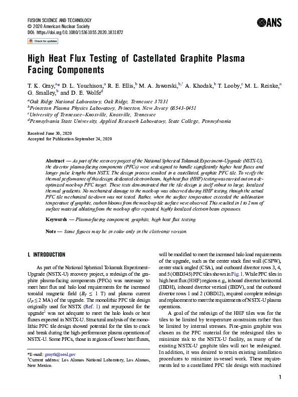 (PDF) High Heat Flux Testing of Castellated Graphite Plasma- Facing ...