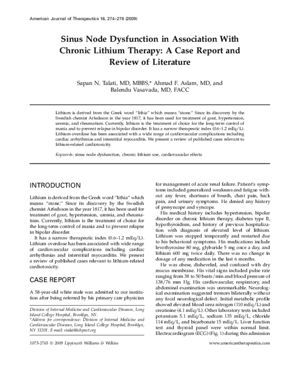 (PDF) Sinus Node Dysfunction in Association With Chronic Lithium ...