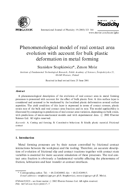 (PDF) Phenomenological model of real contact area evolution with ...