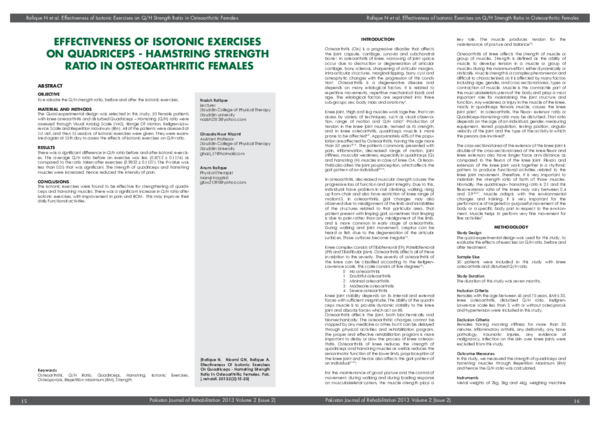(PDF) Effectiveness of Isotonic Exercises on Quadriceps - Hamstring ...