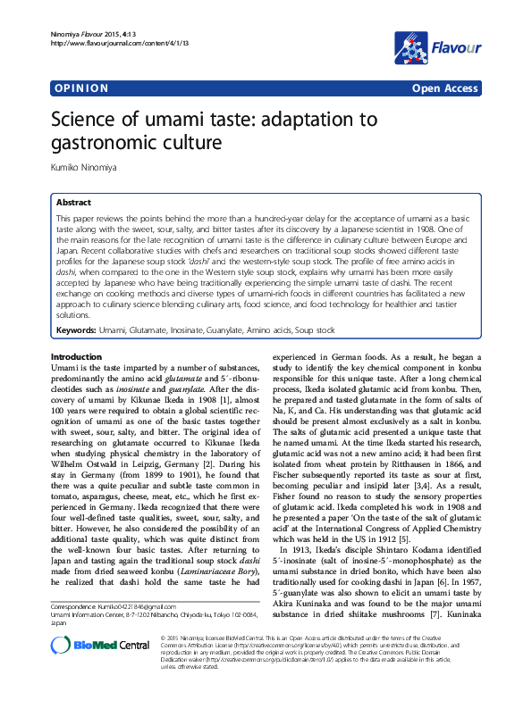 (PDF) Science of umami taste: adaptation to gastronomic culture