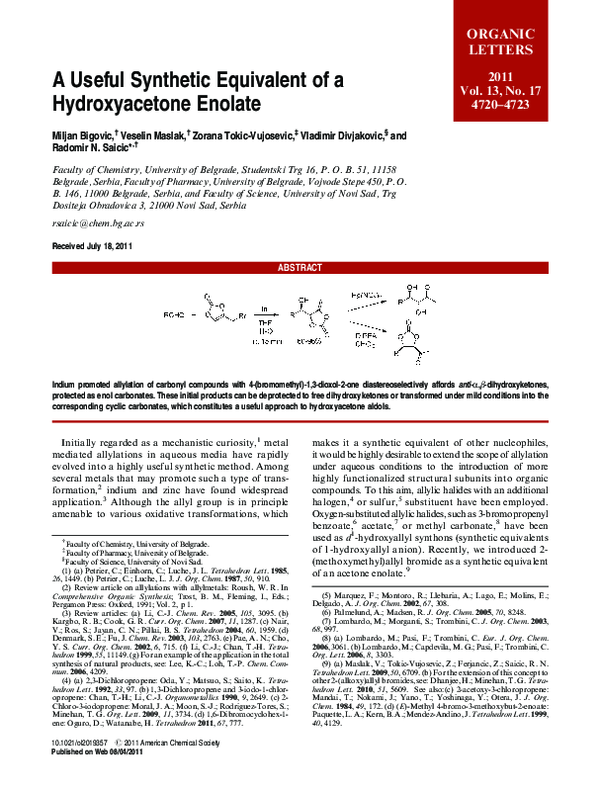 (PDF) A Useful Synthetic Equivalent of a Hydroxyacetone Enolate
