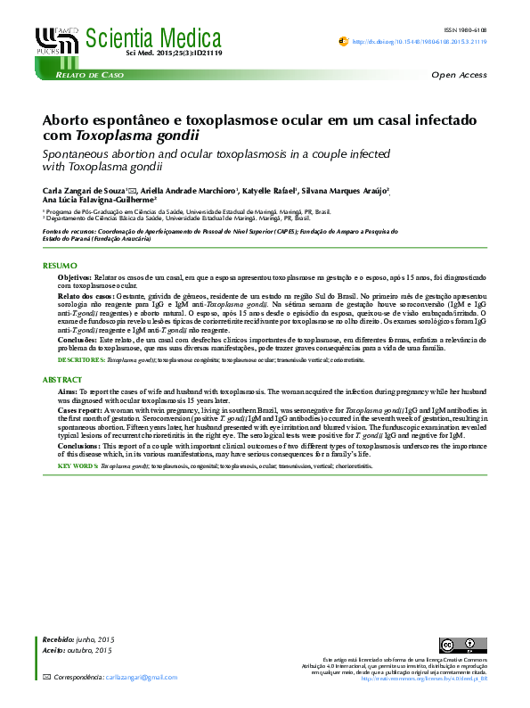 Aborto espontâneo e toxoplasmose ocular em um casal infectado com Toxoplasma gondii