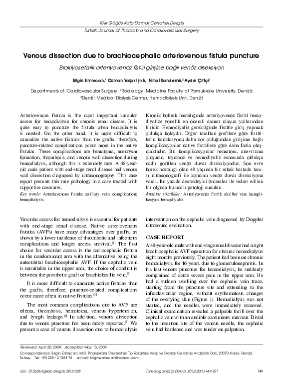 (PDF) Venous dissection due to brachiocephalic arteriovenous fistula ...