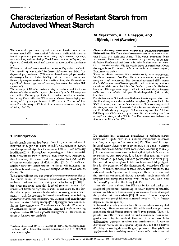 (PDF) Characterization of Resistant Starch from Autoclaved Wheat Starch