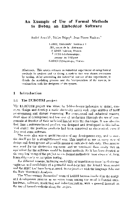 (PDF) An example of use of formal methods to debug an embedded software