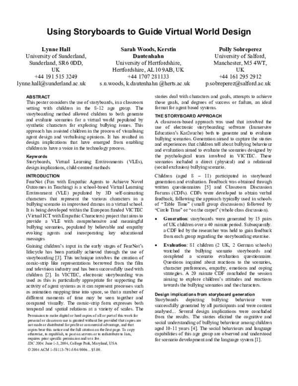 (PDF) Using storyboards to guide virtual world design
