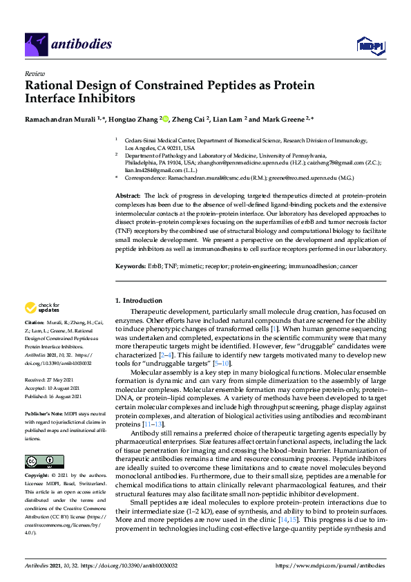 (PDF) Rational Design of Constrained Peptides as Protein Interface ...