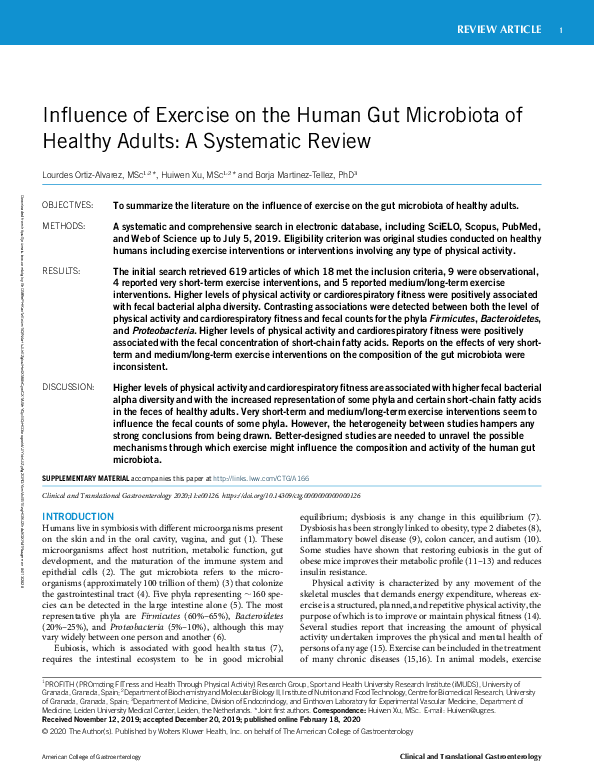 (PDF) Influence of Exercise on the Human Gut Microbiota of Healthy ...