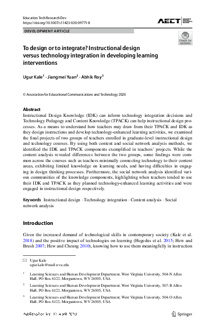 (PDF) To design or to integrate? Instructional design versus technology ...