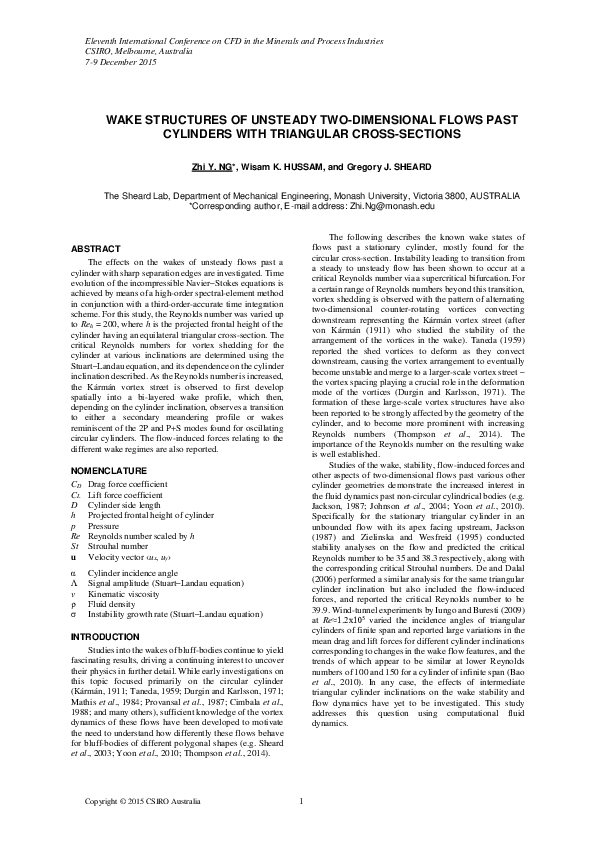 (PDF) Wake structures of unsteady two-dimensional flows past cylinders ...