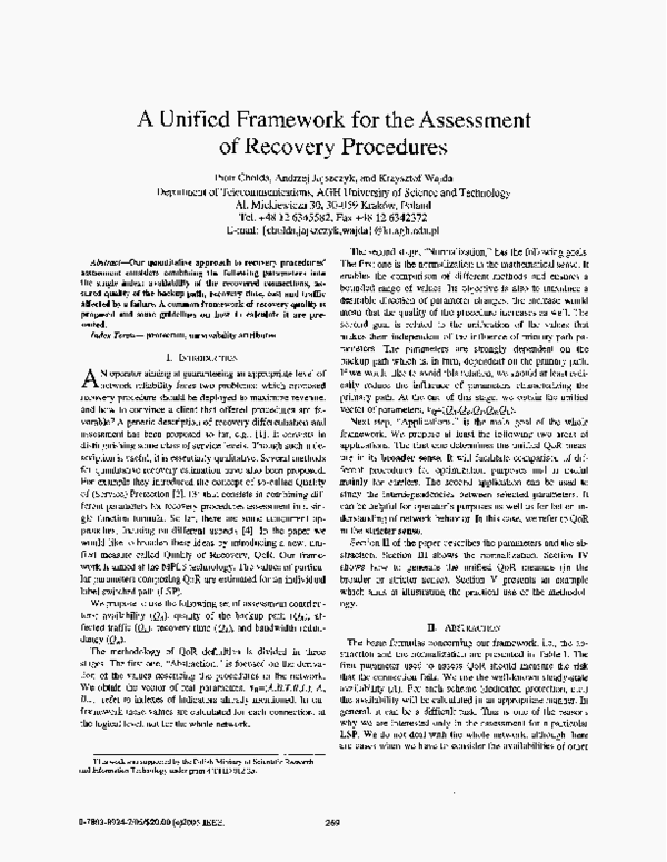 (PDF) A unified framework for the assessment of recovery procedures