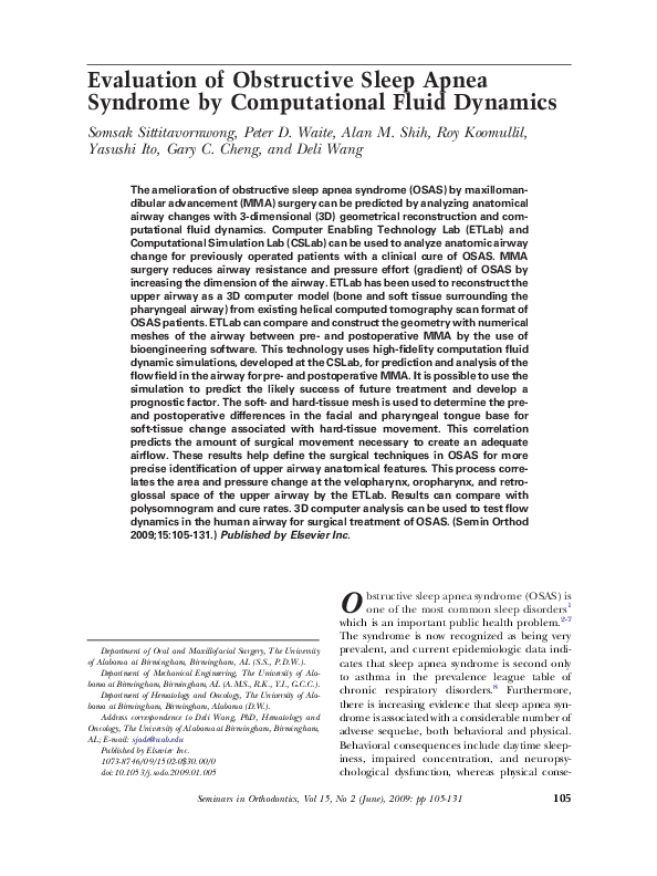 (PDF) Evaluation of Obstructive Sleep Apnea Syndrome by Computational ...