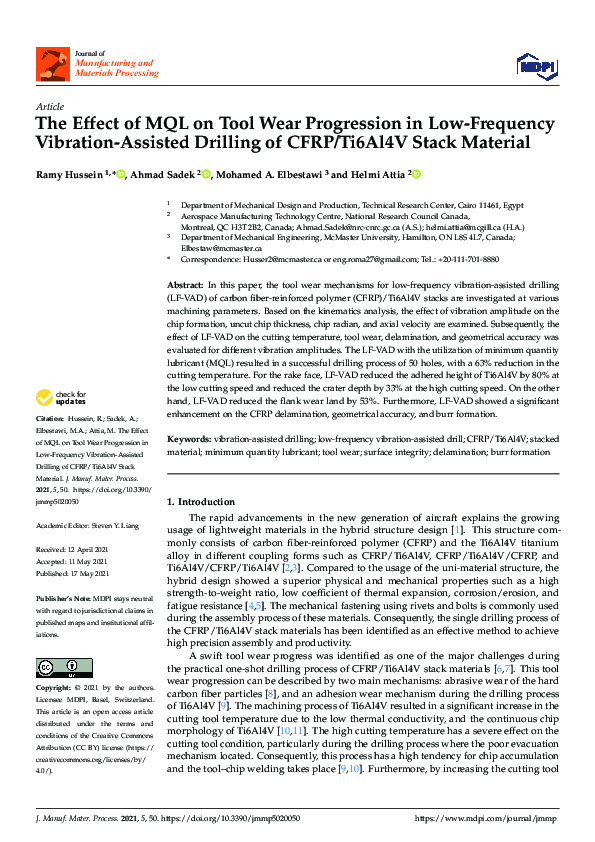 (PDF) The effect of MQL on tool wear progression in low-frequency ...