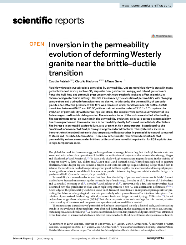 (PDF) Inversion in the permeability evolution of deforming Westerly ...