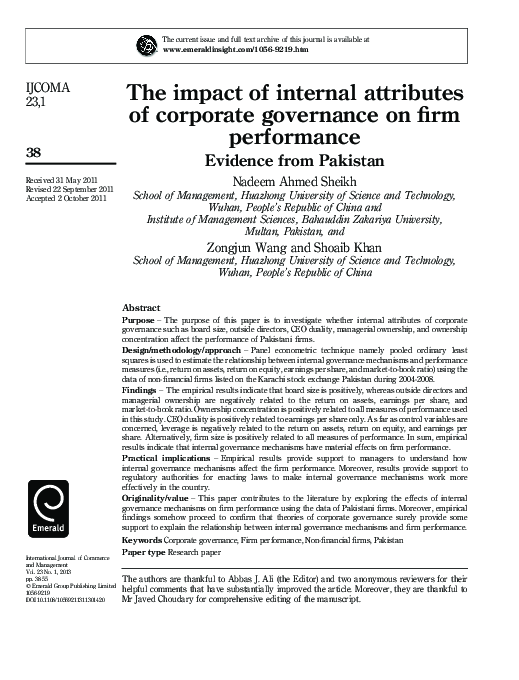 (PDF) The impact of internal attributes of corporate governance on firm ...