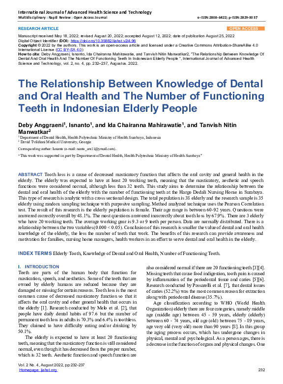(PDF) The Relationship Between Knowledge of Dental and Oral Health and ...