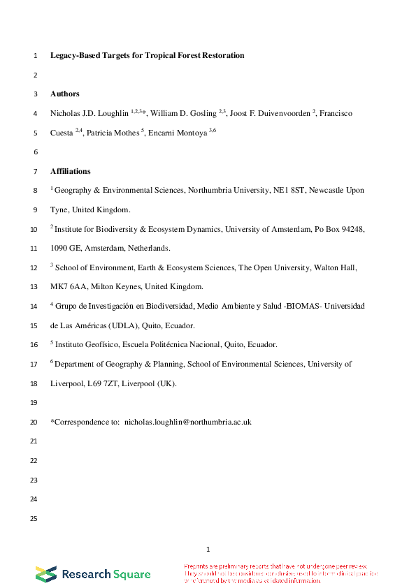 (PDF) Legacy-Based Targets for Tropical Forest Restoration | Francisco ...
