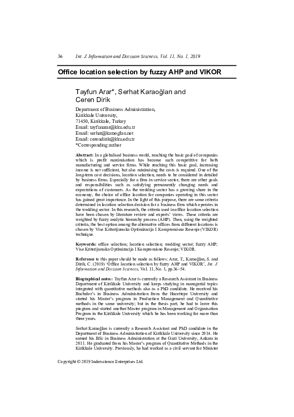 (PDF) Office location selection by fuzzy AHP and VIKOR