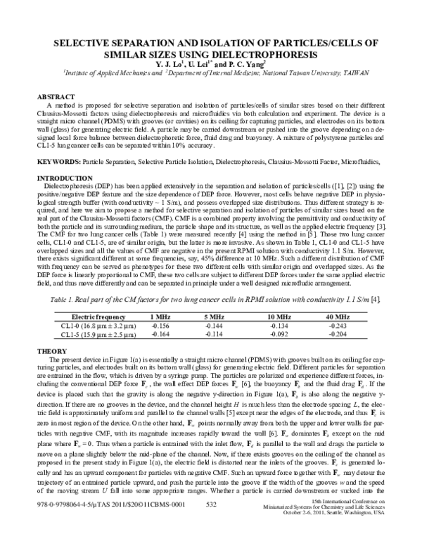 (PDF) Selective Separation and Isolation of Particles/Cells of Similar ...