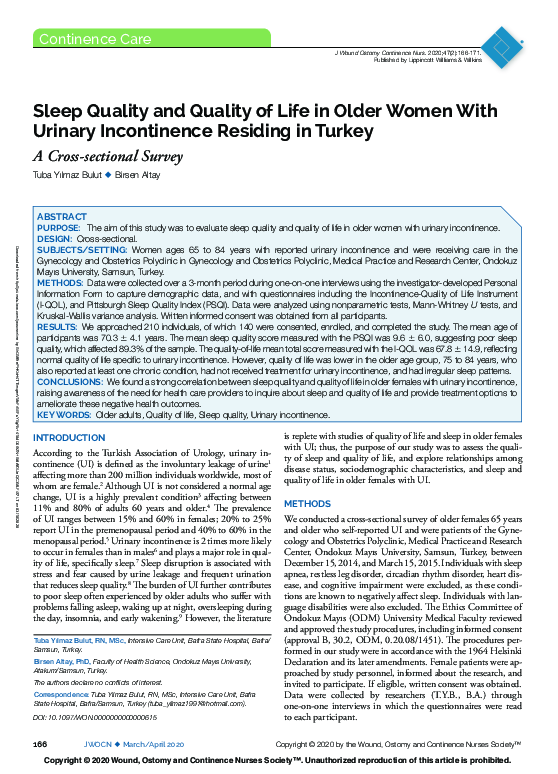 (PDF) Sleep Quality and Quality of Life in Older Women With Urinary ...