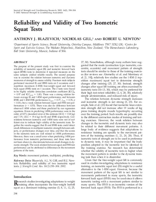 (PDF) Reliability and validity of two isometric squat tests