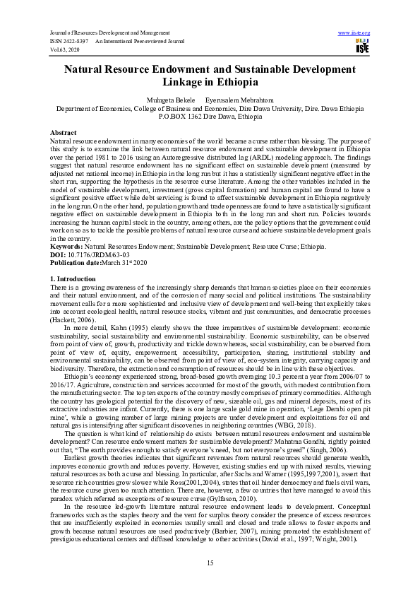 (PDF) Natural Resource Endowment and Sustainable Development Linkage in