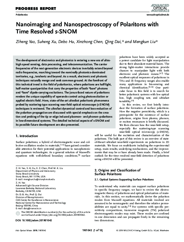 (PDF) Nanoimaging and Nanospectroscopy of Polaritons with Time Resolved ...