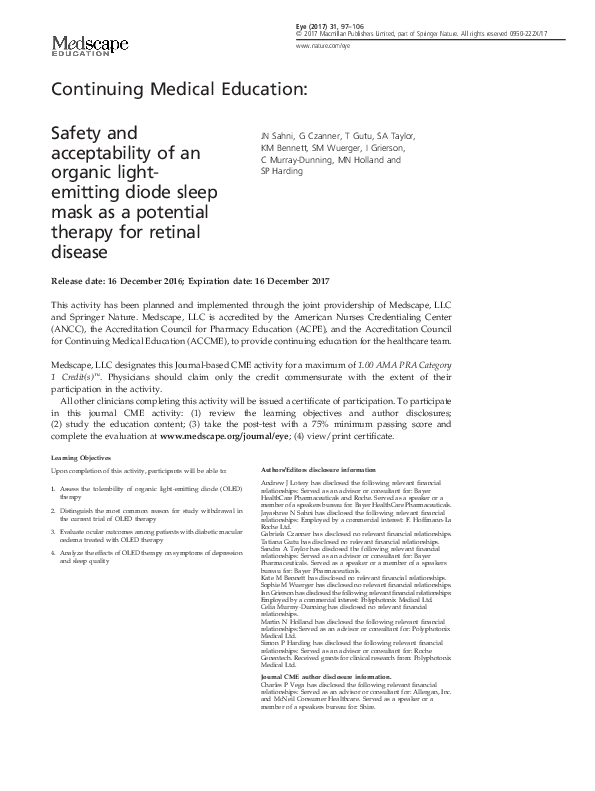 (PDF) Safety and acceptability of an organic light-emitting diode sleep ...