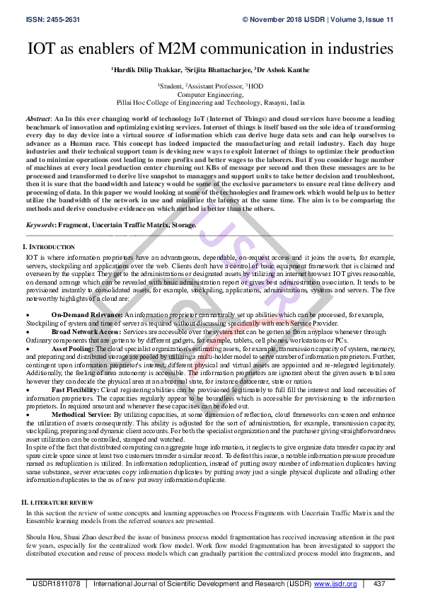 (PDF) IOT as enablers of M2M communication in industries