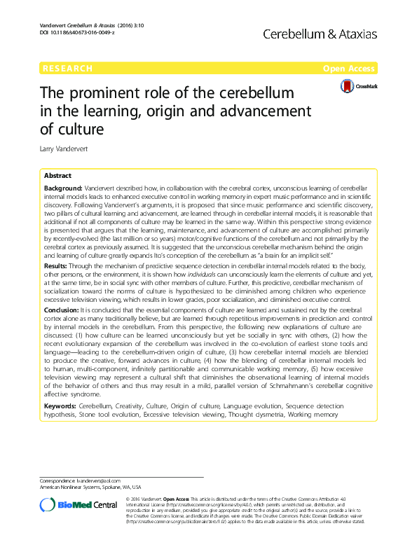 (PDF) The prominent role of the cerebellum in the learning, origin and ...