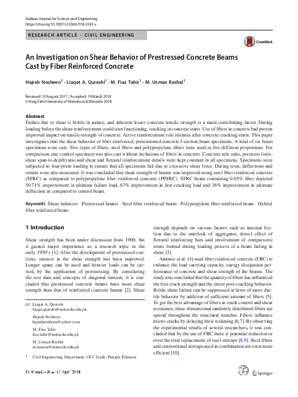 (PDF) An Investigation on Shear Behavior of Prestressed Concrete Beams ...