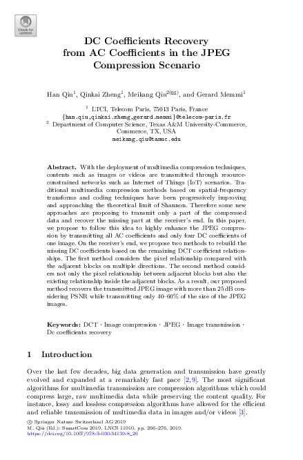 (PDF) DC Coefficients Recovery from AC Coefficients in the JPEG ...