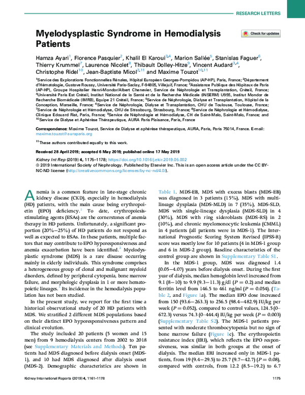 (PDF) Myelodysplastic syndrome in hemodialysis patients