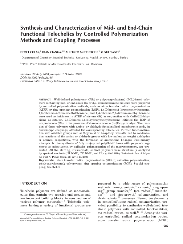 (PDF) Synthesis and characterization of mid- and end-chain functional ...