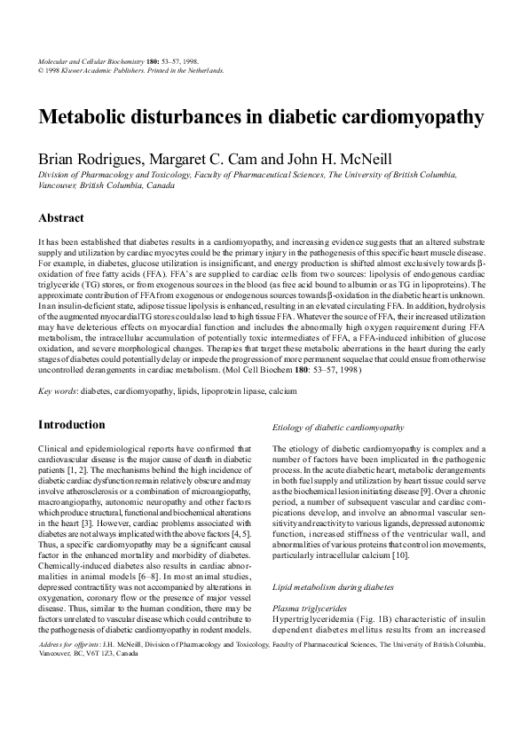 (PDF) Metabolic disturbances in diabetic cardiomyopathy