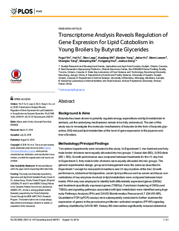 (PDF) Transcriptome Analysis Reveals Regulation of Gene Expression for ...