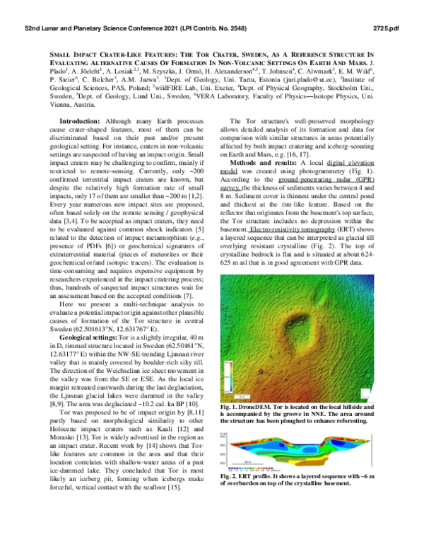 (PDF) Small Impact Crater-Like Features: The Tor Crater, Sweden, as a ...