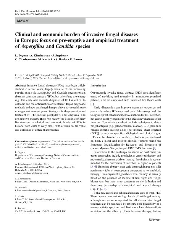 (PDF) Clinical and economic burden of invasive fungal diseases in ...
