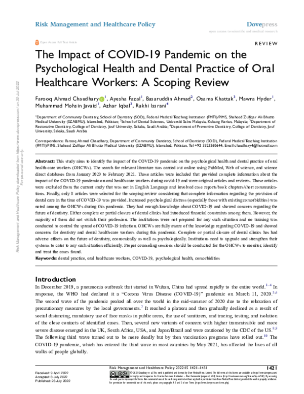 (PDF) The Impact of COVID-19 Pandemic on the Psychological Health and ...
