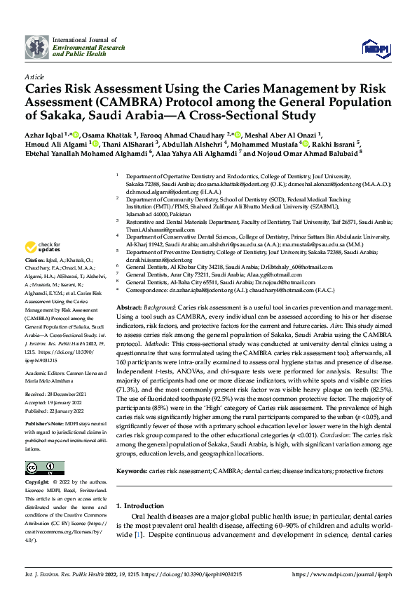 (PDF) Caries Risk Assessment Using the Caries Management by Risk ...