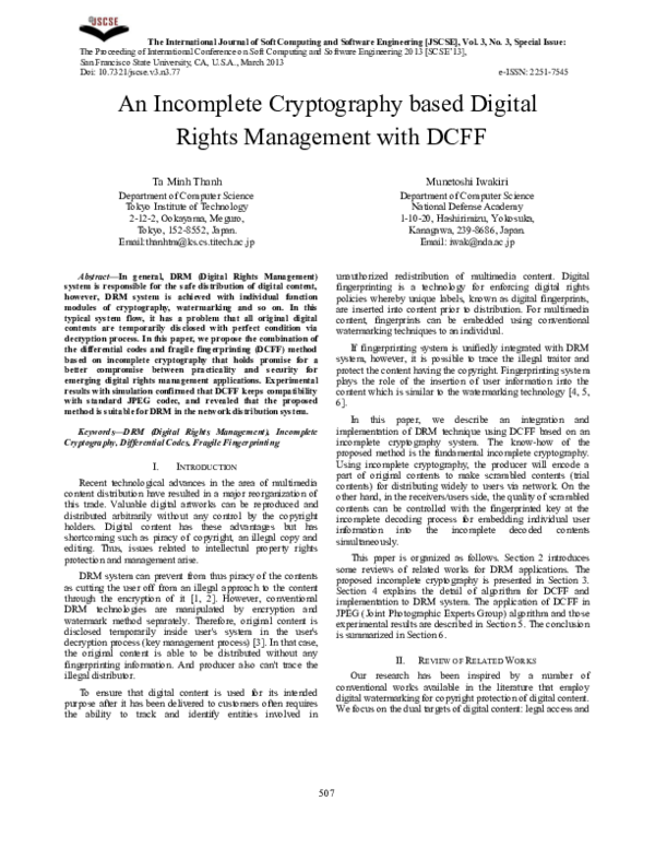 (PDF) An Incomplete Cryptography based Digital Rights Management with DCFF