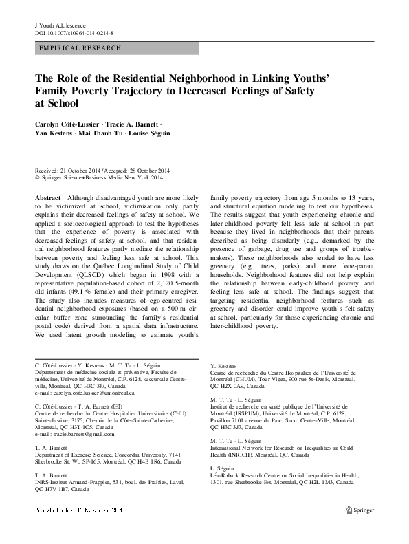 (PDF) The Role of the Residential Neighborhood in Linking Youths ...