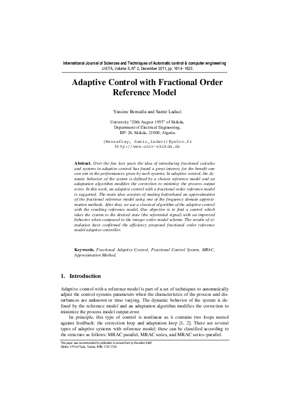 (PDF) Adaptive Control with Fractional Order Reference Model